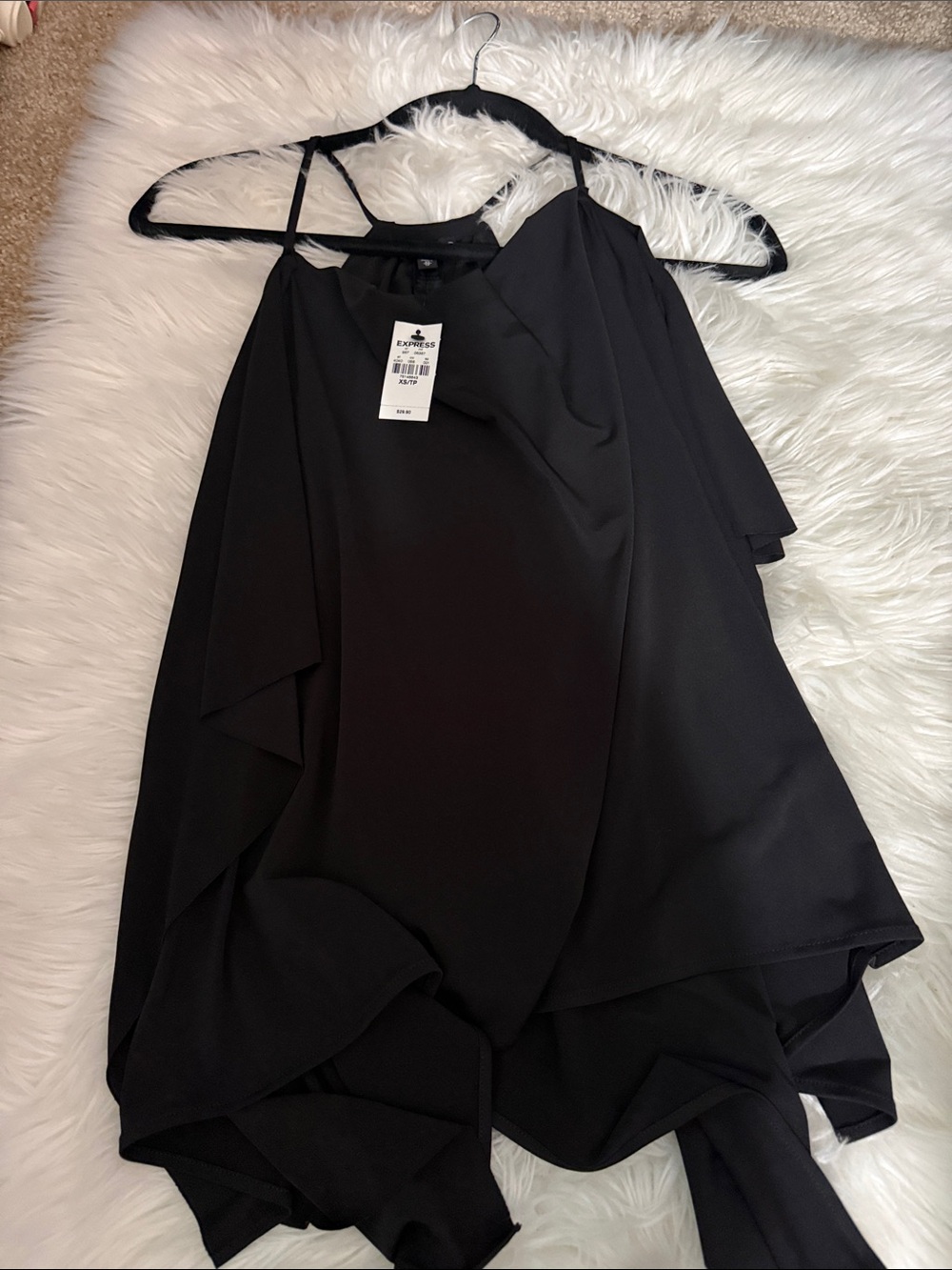 Express Black Asymmetrical Layered Cold-Shoulder Top